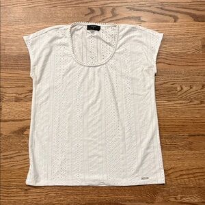 Tahari White Eyelet Short Sleeve Top
